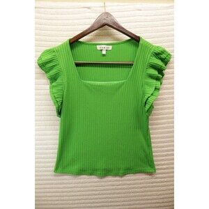 Stem & Vine Womens Top Size L Green Ruffled Sleeveless Stretch Thick Striped Y2K